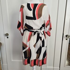 New York & Company Long Sleeve Geometric Dress - Black, Red, Brown